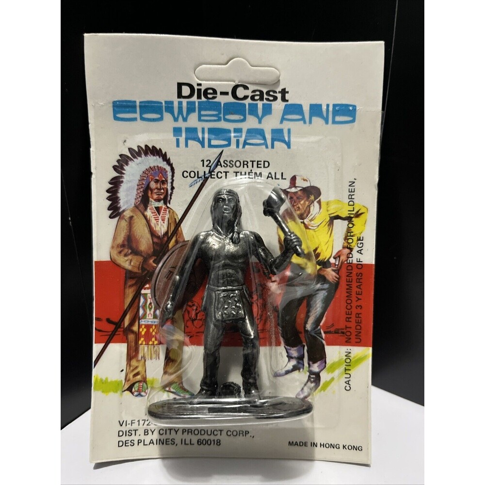 Vintage DieCast Cowboy & Indian Indian W/ Knife & Axe Metal 1960 Unpainted 3”